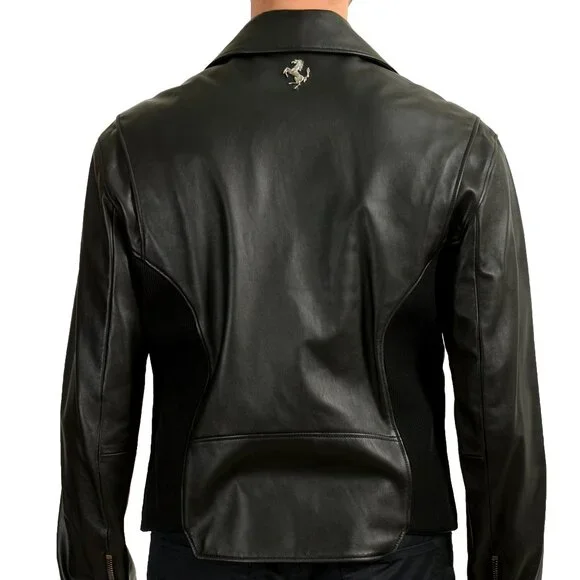 Scuderia Ferrari Men's Black 100% Lambskin Bomber Biker Jacket US
